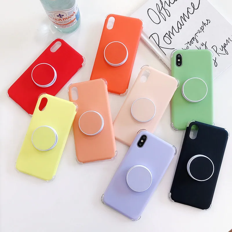 Luxury Silicon Case With Retractable Bracket For iPhone XMAX X Four-corner Anti-knock Soft TPU Cover XR 6 6s 7 8 Plus |