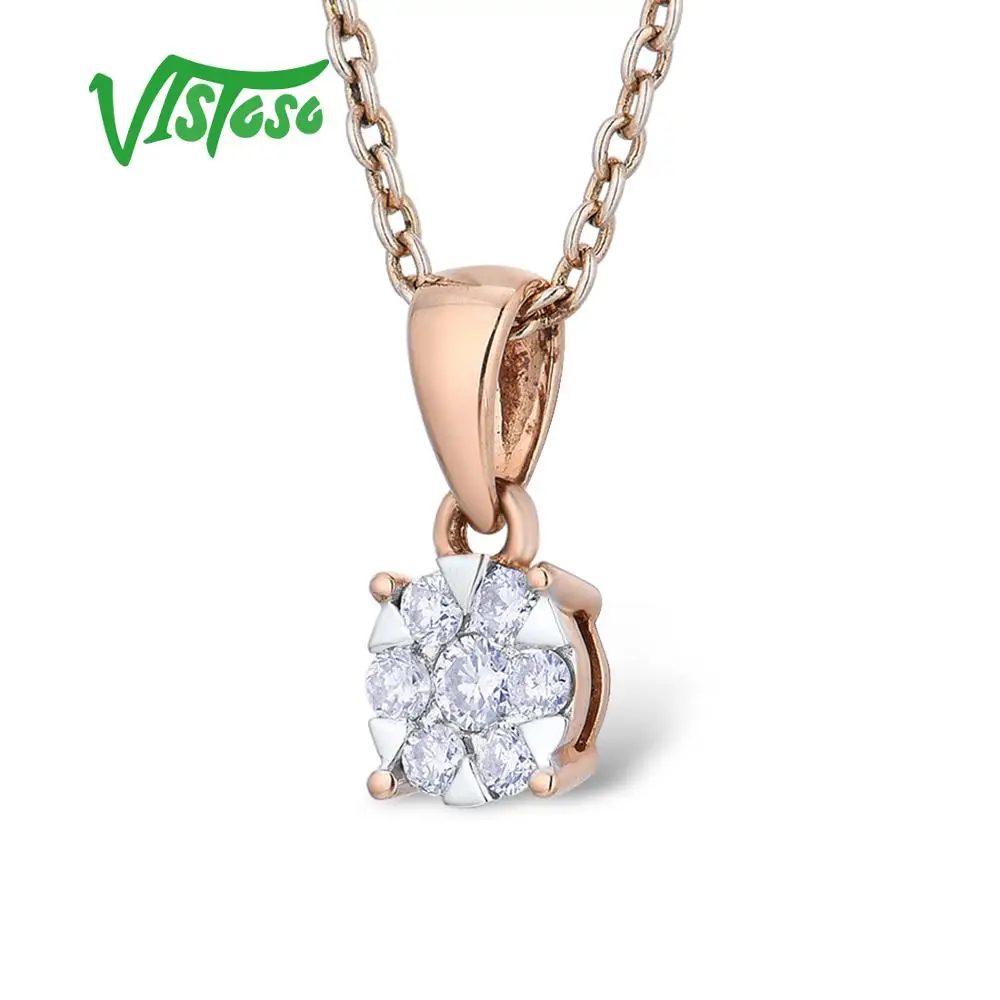 VISTOSO Золотой Кулоны из нержавеющей стали для Для женщин Аутентичные 14 к 585 розовое золото сверкающий Набор для рисования с круглыми камнями и полотном Простое Элегантное обручальное кольцо, хорошее ювелирное изделие