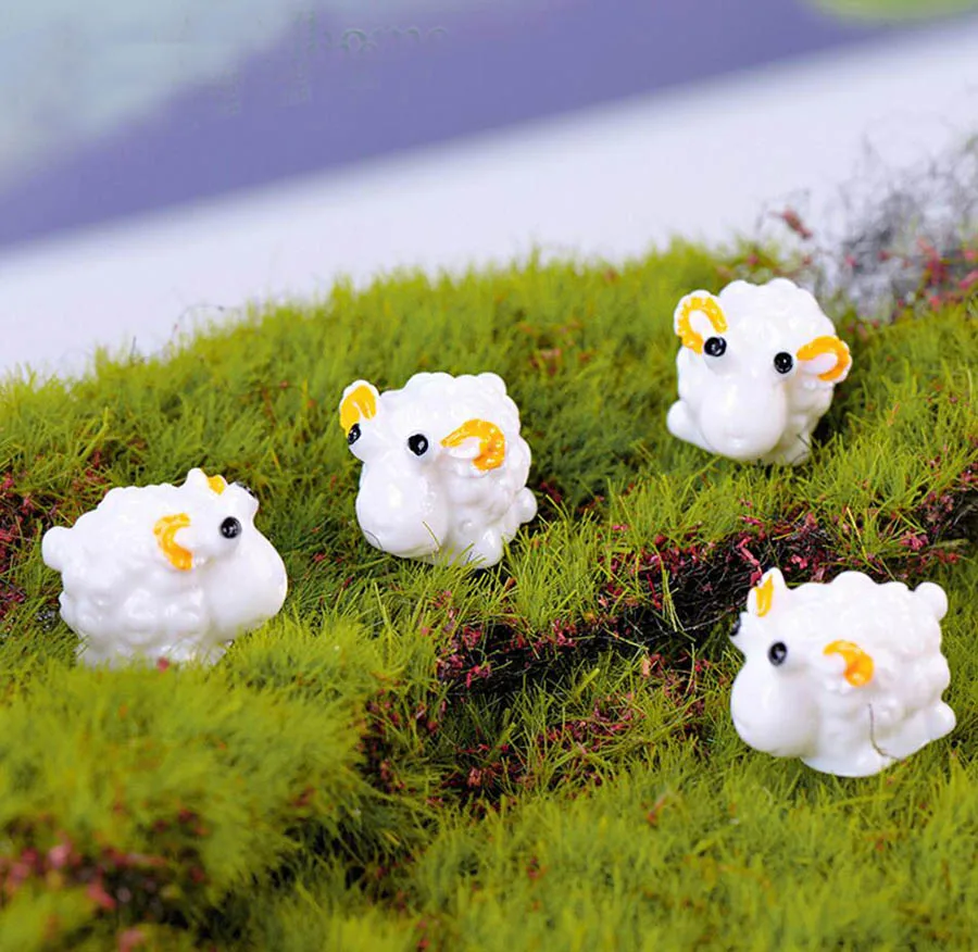 

50pcs Mini Animal White Sheep Ornaments Fairy Garden Miniatures Decorations for Terrarium Moss Bonsai Flowerpot Home Craft