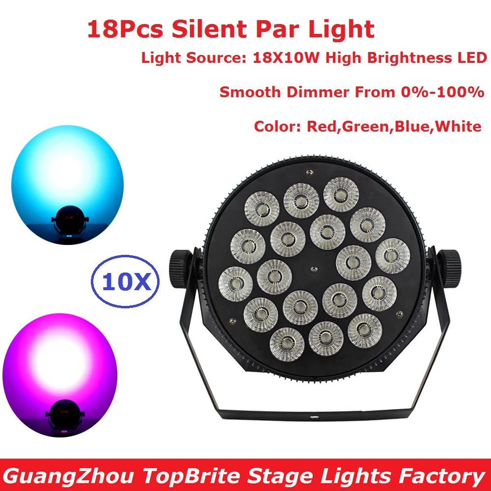 

10X Carton Package Ultra Slim 18X10W RGBW 4IN1 Led Silent Par Light Black Case 8 DMX Channel Home Party Entertainment Projector