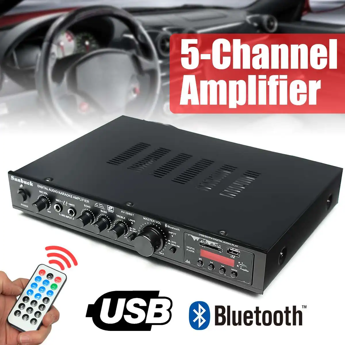 298B bluetooth 2,0 канал 2000 Вт 5 канальный аудио усилитель мощности 220 В AV усилитель динамик с пультом дистанционного управления Поддержка FM USB SD карты