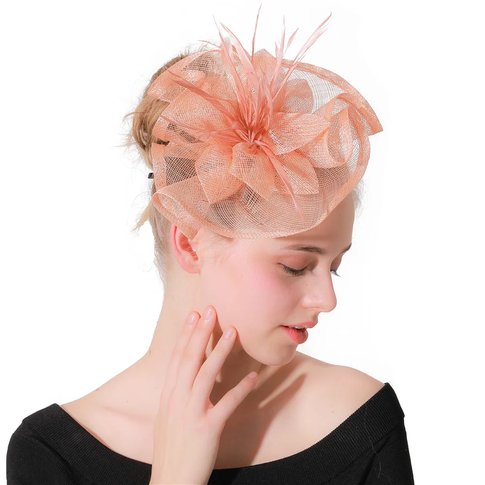 

Champagne Sinamay Wedding Fascinator Headband Hat Women Wedding Party Headwear Hair Pin Church Race Ladies Hair Accessories