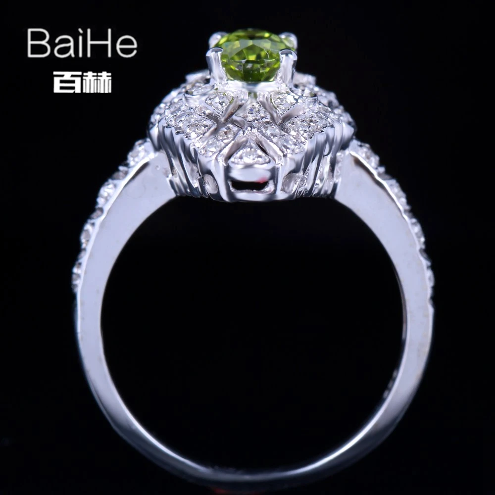 BAIHE стерлингового серебра 925 0.8ct сертифицированных безупречный овальный cut Подлинная Перидот Свадебные Для женщин офисные/Карьера Fine Jewelry уникальные кольца