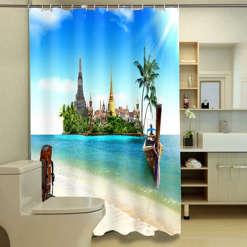 

MYRU 3D Print Waterproof Beach Beauty Shower Curtains Bath Products Bathroom Decor with Hooks