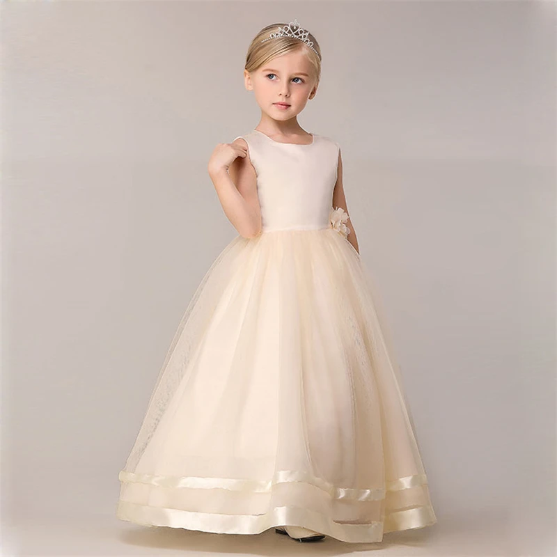 2017 модные платья для девочек бежевое платье выпускного вечера детское свадебное