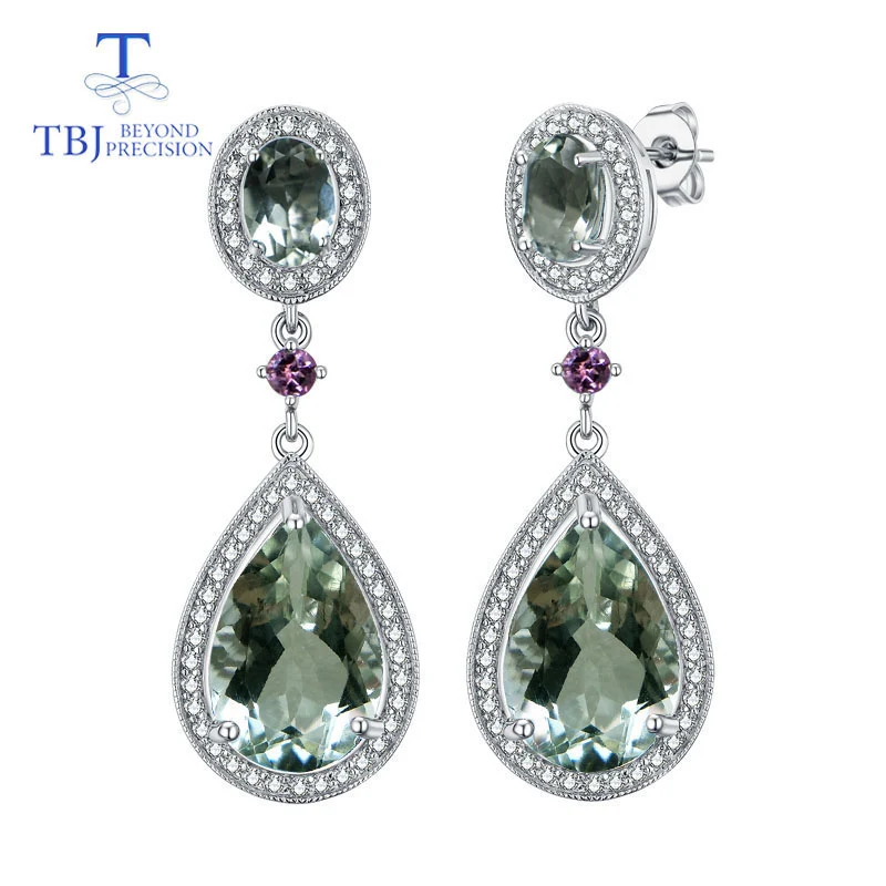 green amethyst TBJ, натуральный празиолит, серьги большого размера, Зеленый Аметист, серьги, 925 пробы, серебро, модные ювелирные изделия для женщин, свадебный подарок - Цвет камня: green amethyst
