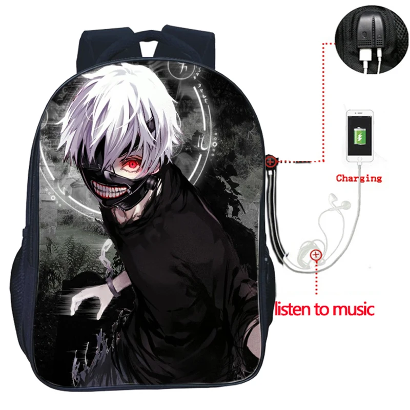 Tokyo Ghoul USB Charge Backpack School Bags Fashion Japanese Anime Schoolbag Students Boys Girls Teens Rucksack Travel Knapsack