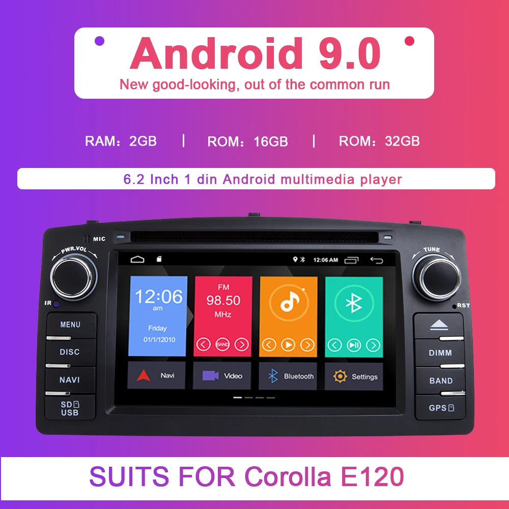 2 Din Android 9,0 автомобильный dvd-плеер для Toyota Corolla E120 BYD F3 2003 2004 2005 Мультимедиа gps радио навигация Wi-Fi OBD2 2+ 32 ГБ