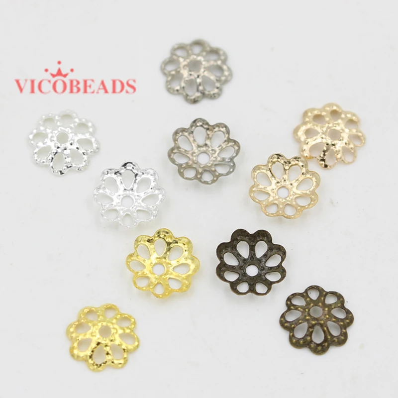 1000 шт./лот 6 мм 9 позолоченные серебряные бусины с лепестками цветов для