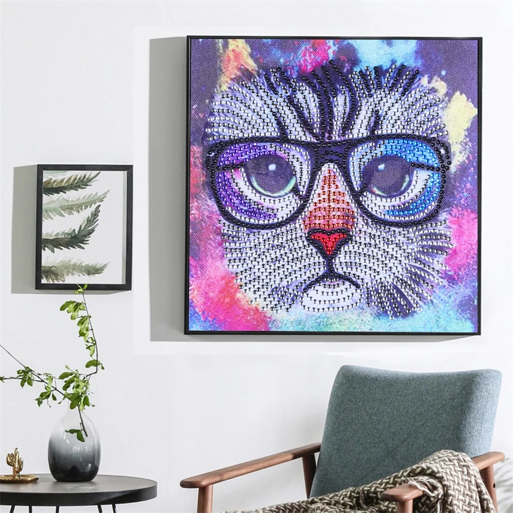 Cartoon 5D DIY Diamond Painting Cross Stitch Special Shaped Drill Rhinestone Animals Cat Head Embroidery Gifts Handcraft |