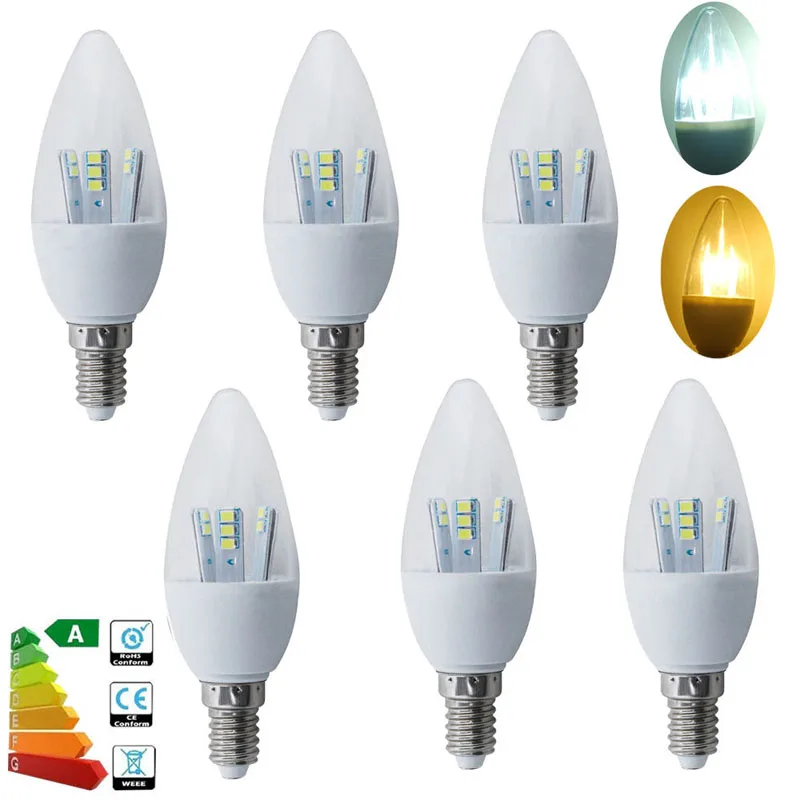 6 шт E14 E27 E12 B15 B22 светодиодный лампы в форме свечи лампы 8W 6W 5W 3W AC110-240V Edison винтовая люстра лампа дневной белый/теплый белый