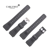 carlywet 20mm black replacement silicone rubber straight end watch band strap loop with black silver plastic pin buckle