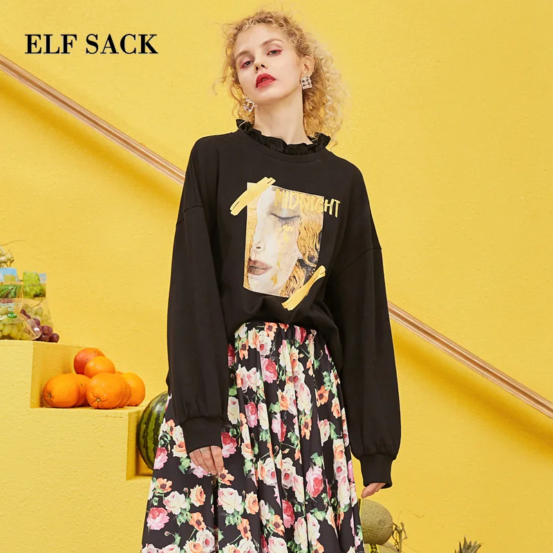 ELFSACK весна 2019 новые хлопковые толстовки для женщин Повседневные вязаные пуловеры