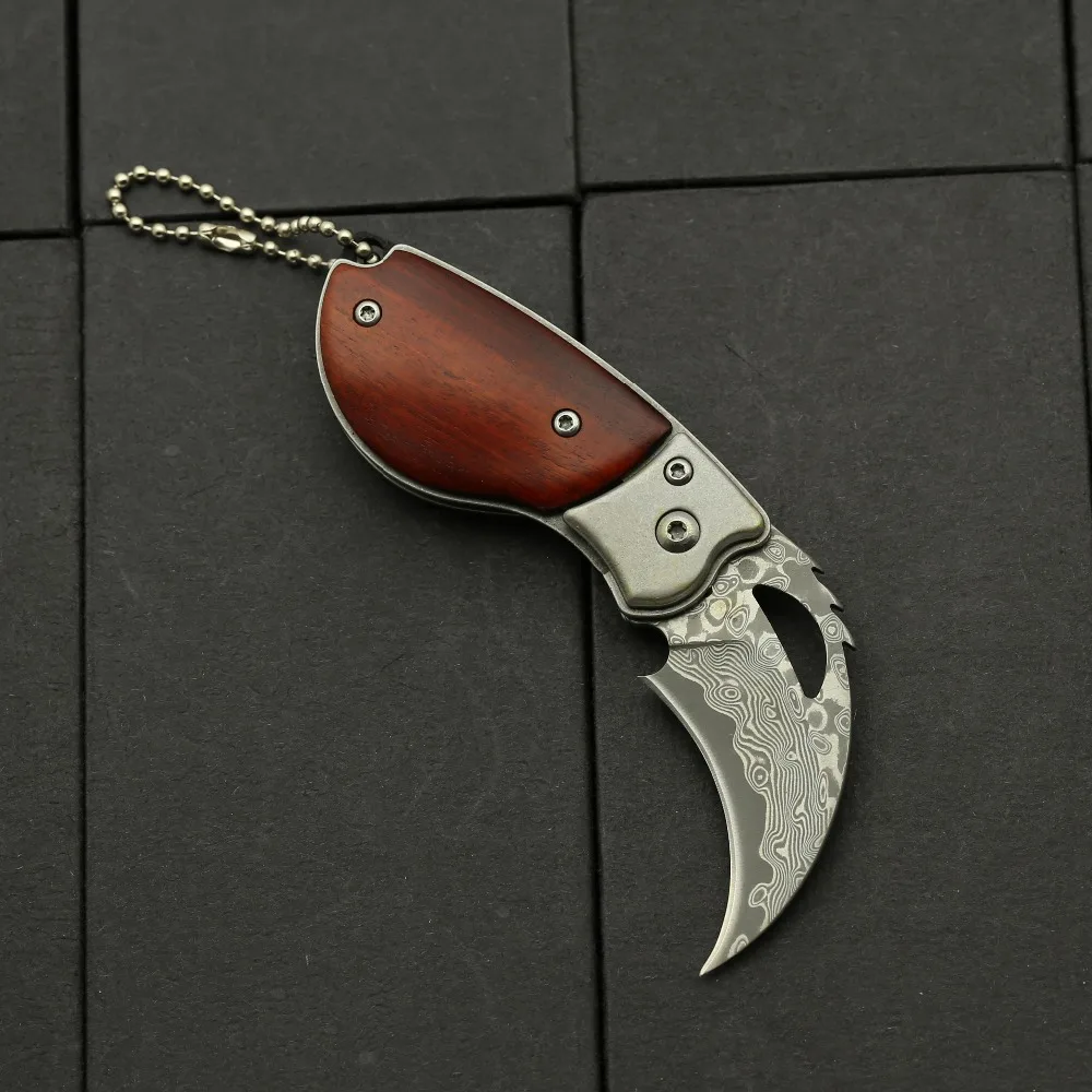 Parrot Folding Knife Damascus Blade Wood Handle Outdoor Survival Hunting Camping Fishing Portable Pocket Gift Knives EDC Tools |