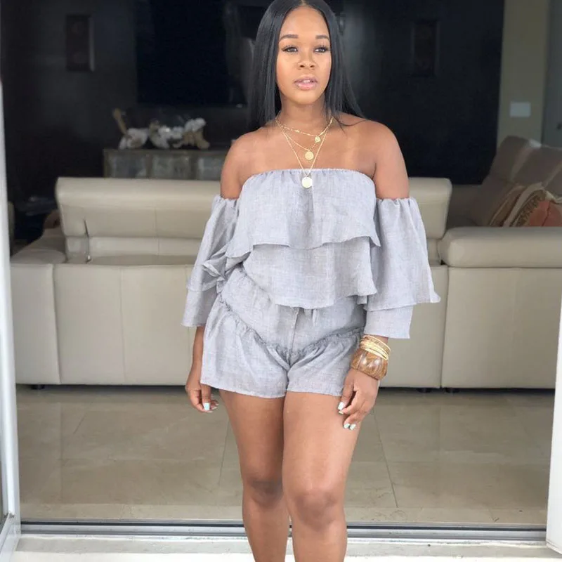 Женский Короткий Комплект из двух предметов с каскадными оборками блузка без