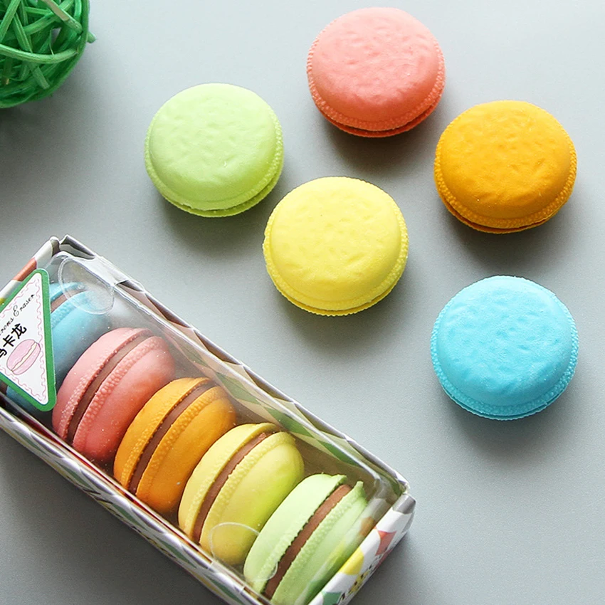 

5pcs Macaron Design Rubber Eraser Novelty Detachable Pencil Erasers Kids Painting Correction Kids Rewards Wipe Word Stationery