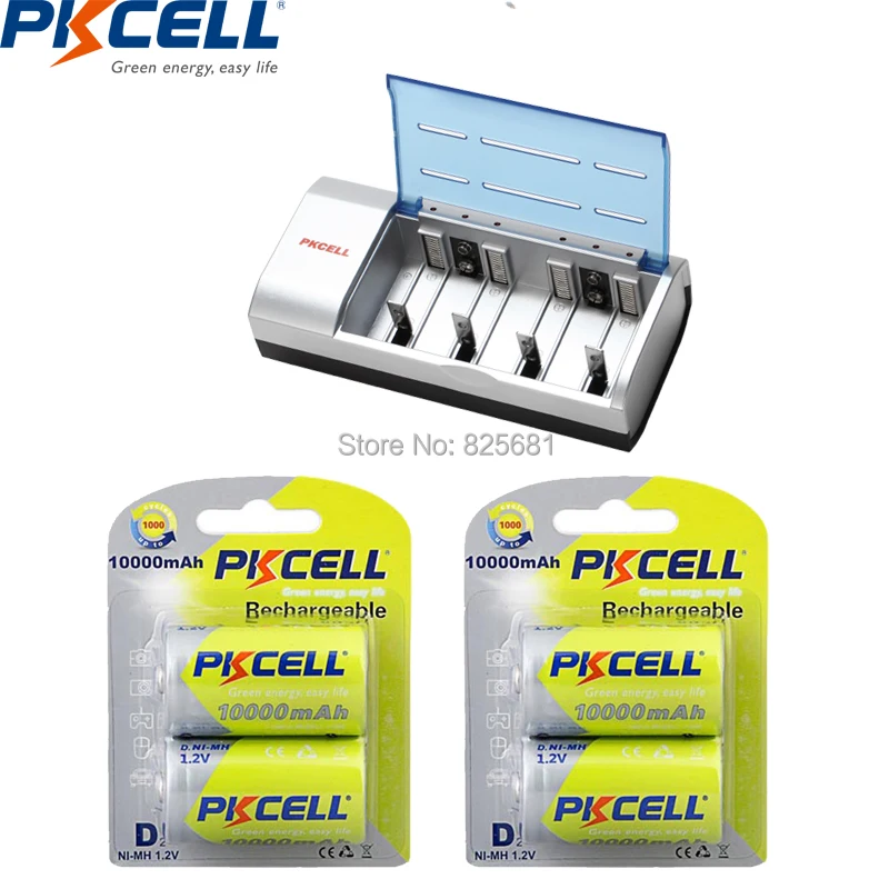 4 шт. 2 карты PKCELL nimh D 10000 мАч 1 В аккумуляторная батарея и 8182 зарядное устройство для