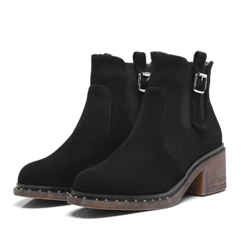 Tuyoki New Women Ankle Boots Buckle Elastic Band Winter Keep Warm Women'S Shoes String Bead High Heels Fur Size 32-43 | Обувь
