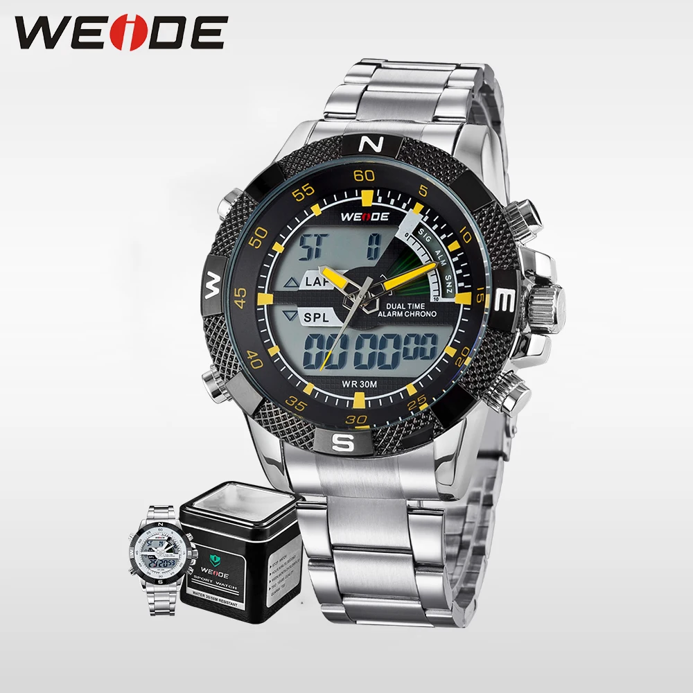 WEIDE Роскошные брендовые модные спортивные Часы Для мужчин аналоговый цифровой