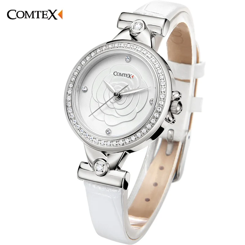 Comtex новые женские часы моды Кристалл Повседневное кожаный ремешок с