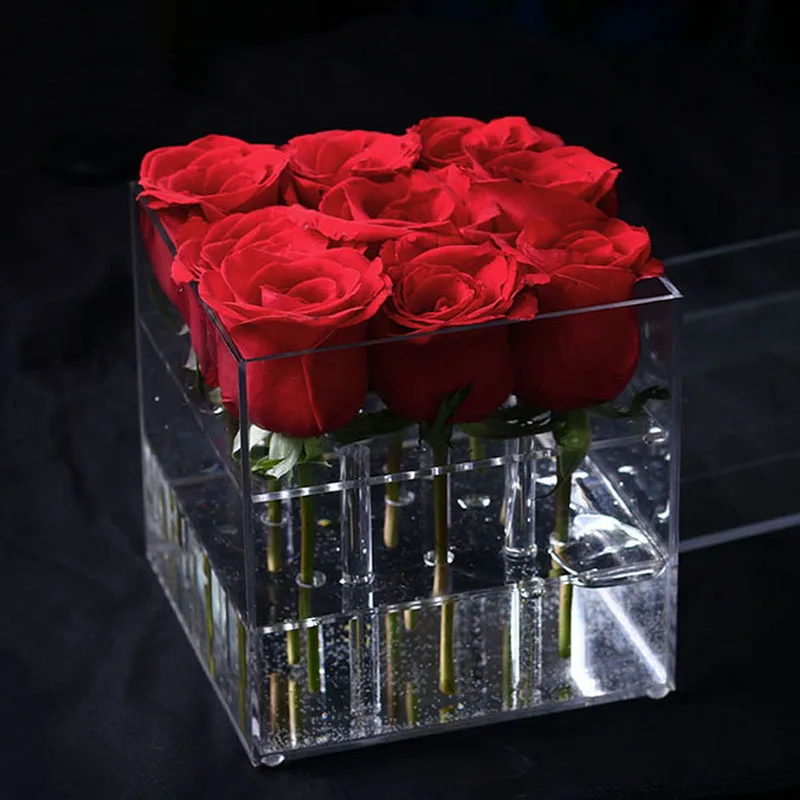 

Acrylic Transparent Rose Flower Storage Box Makeup Organizer Cosmetic Case Holder With Lid Makeup Organizer For Valentine'S Day