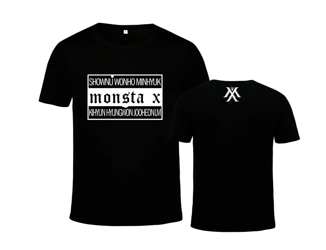 black KPOP Monsta X комбинация с японского концерта с тем же трендом повседневная мужская и женская футболка с короткими рукавами Прямая поставка - Цвет: black