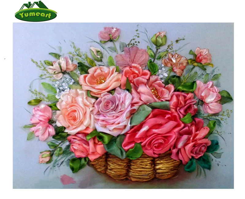 YUMEART 5D &quotсделай сам&quot алмазная вышивка розовый цветок роза корзина полная