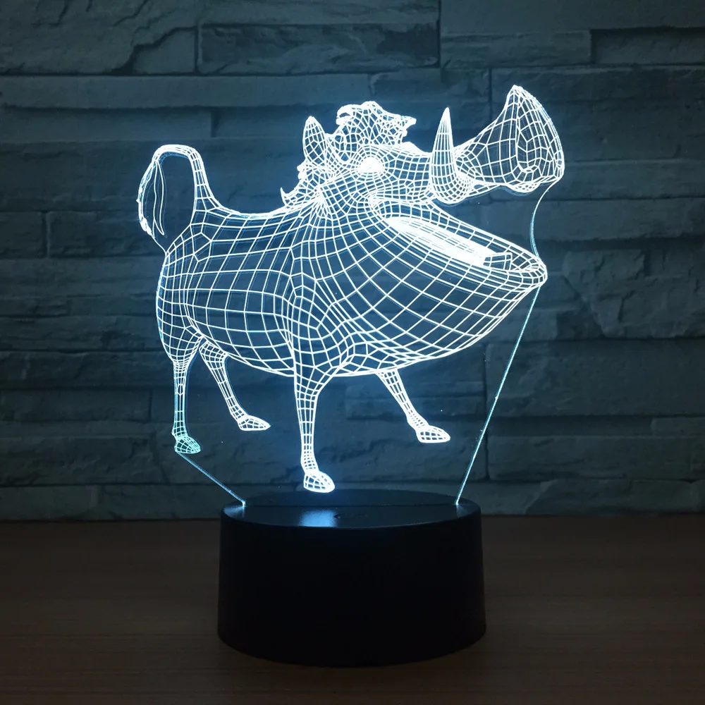 3d-лампа в виде дикого кабана свиньи светодиодсветодиодный Ночная лампа иллюзия