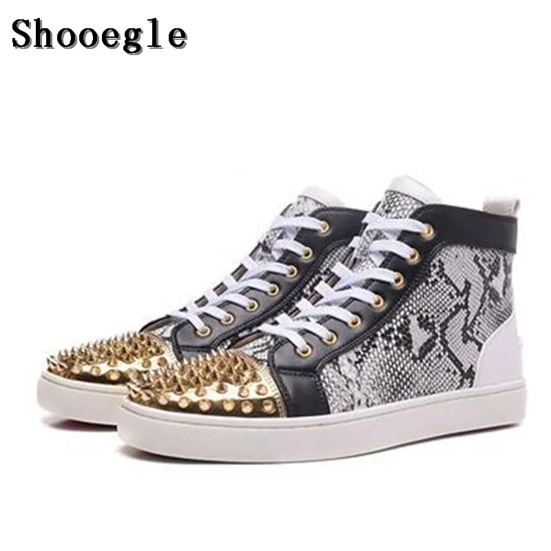 SHOOEGLE/Новинка 2018 года Черные мужские туфли в стиле пэчворк с заклепками Мужские