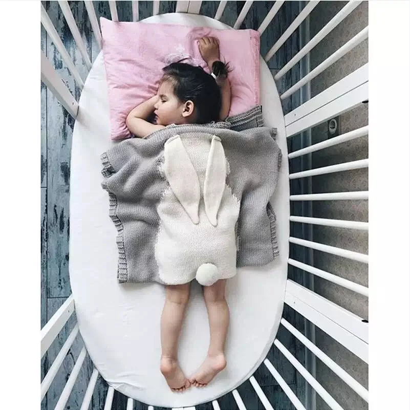 2016 новые осенние детские одеяла милые Серые вязаные пеленки с кроликом для