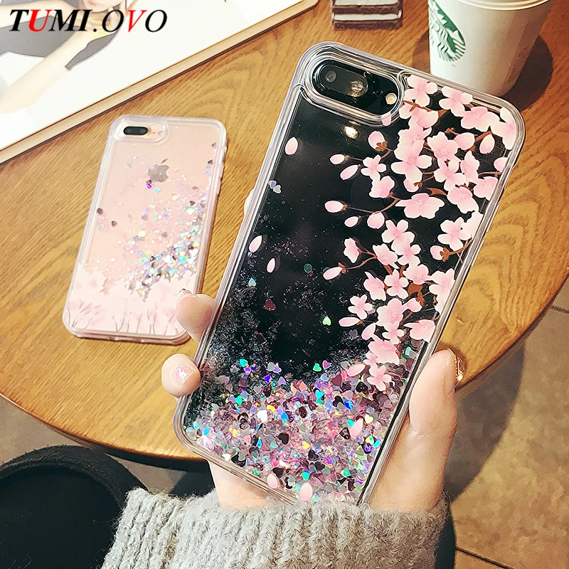 Мягкий чехол накладка из ТПУ для iPhone 6 6S 7 Plus с красивым цветком сакуры сердечком