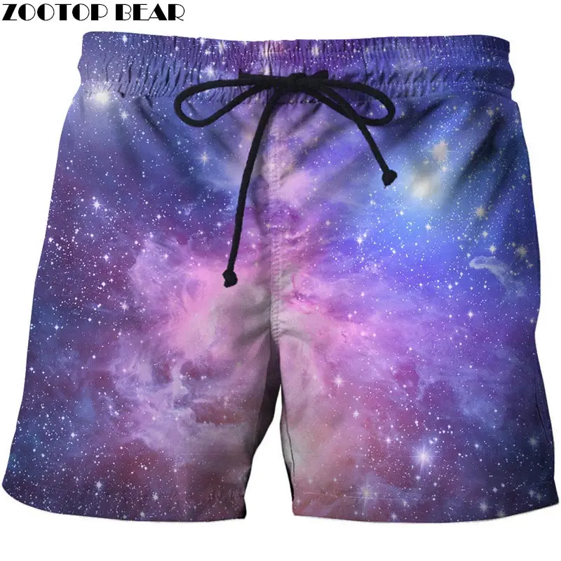 

Purple Starry Sky 3D Printed Men Beach Shorts Swimwear Shorts Plage Quick Dry S-8XL Printing Board Short Drop Ship ZOOTOP BEAR
