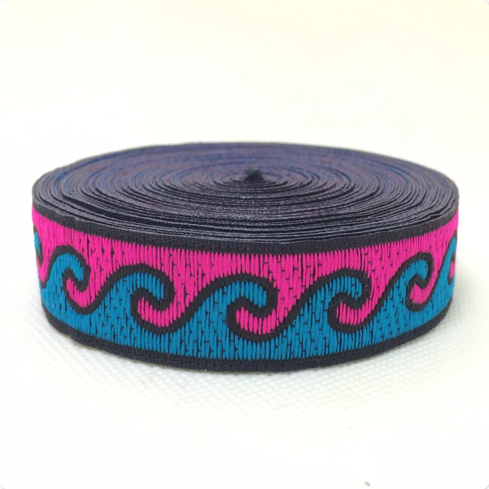 

2015 NEW ribbon 3/4" 20mm 8yard/sets Double color wave lace Woven Jacquard ribbon hair bow DIY handmade fuschia/Blue ink HOT