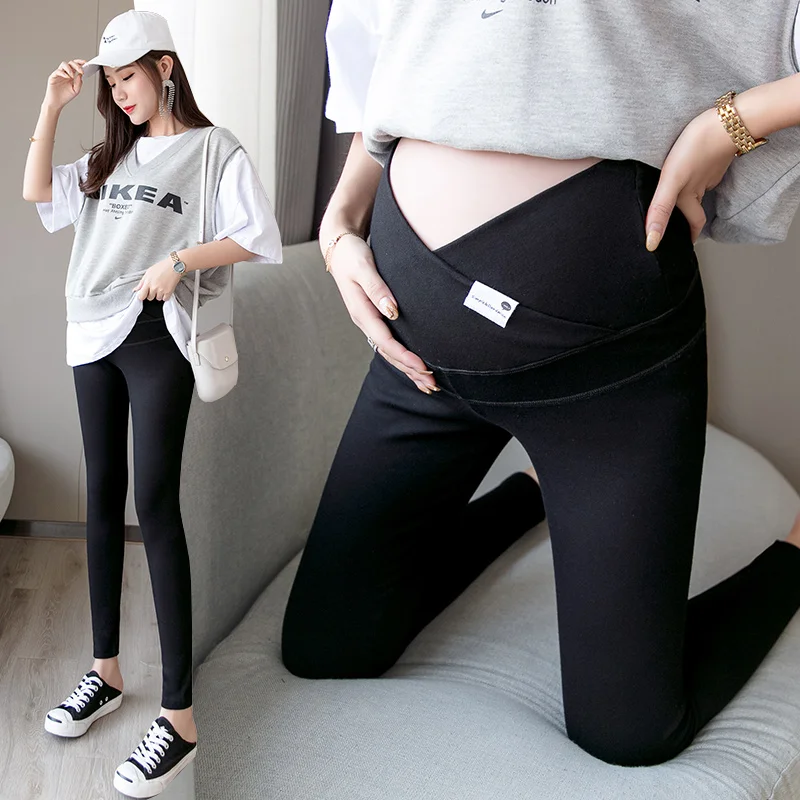 Черный 1911# Autumn Winter Skinny Maternity Legging Across V Low Waist Belly Legging for Pregnant Women Cotton Pregnancy Pencil Pants - Цвет: Черный