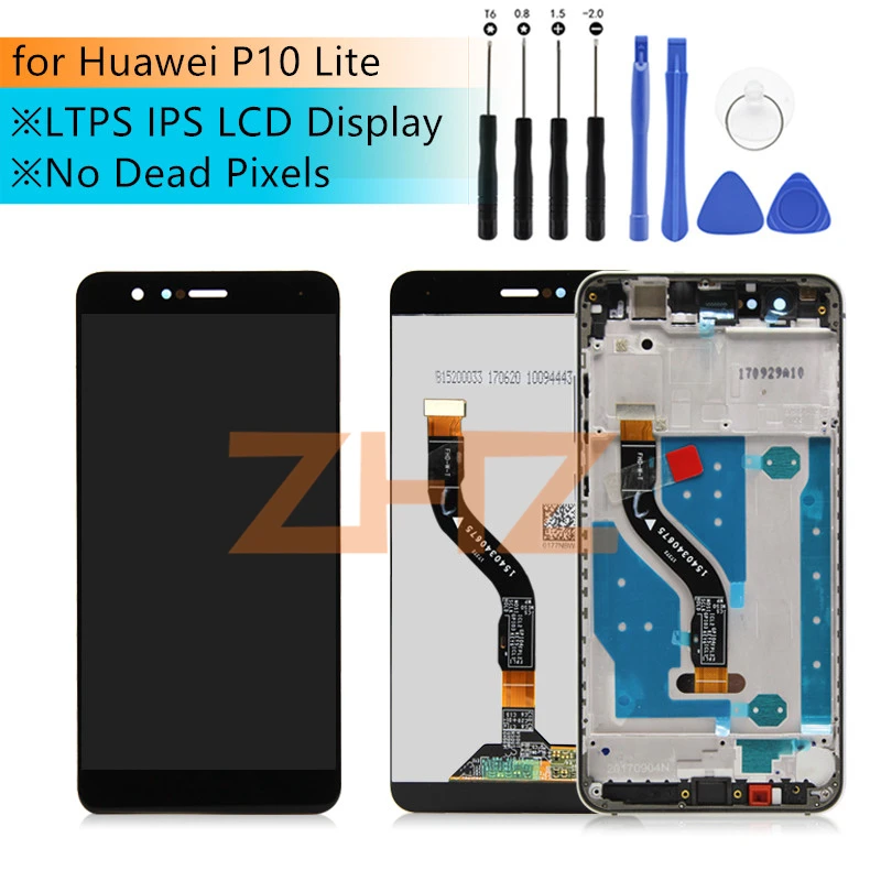 Для Huawei P10 Lite ЖК-дисплей сенсорный экран стеклянная панель дигитайзер с рамкой в