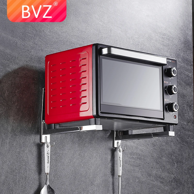 

BVZ 304 Stainless Steel Microwave Foldable Oven Shelf Support Frame Stretch Adjustable Wall Mount Bracket Holder Kitchen Racks