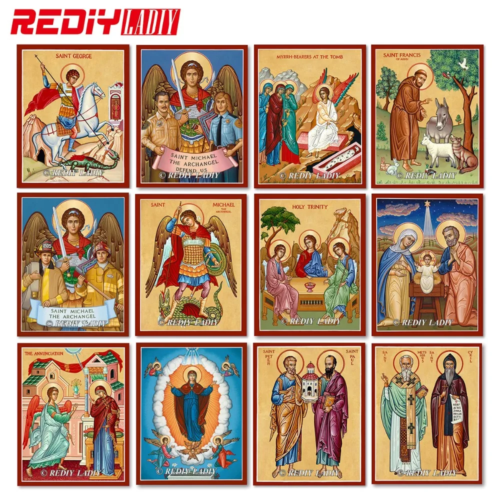 Алмазная картина REDIY LADIY вышивка крестиком икона Святой Джордж полноразмерная