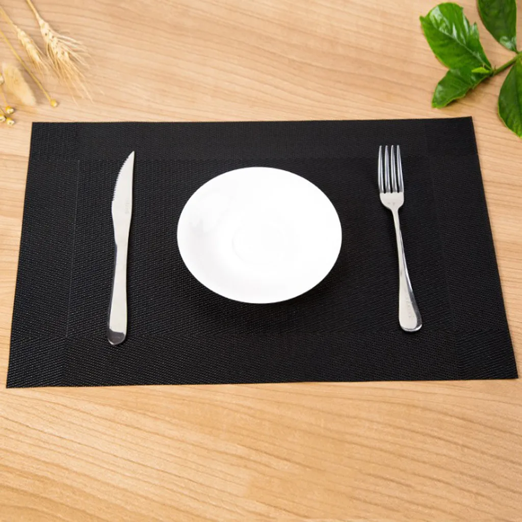 4PC Home Dining Mat Insulation Washable Family Features Western Table Kitchen dining hall hotel mat Black 64P |