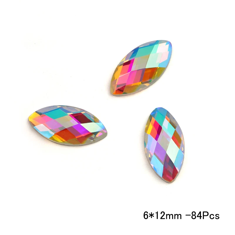 6x12mm -84pcs QIAO Crystal AB Navette/каплевидные стразы с плоской задней стороной, стразы из хрустального стекла для украшения одежды высокого качества - Цвет: 6x12mm -84pcs