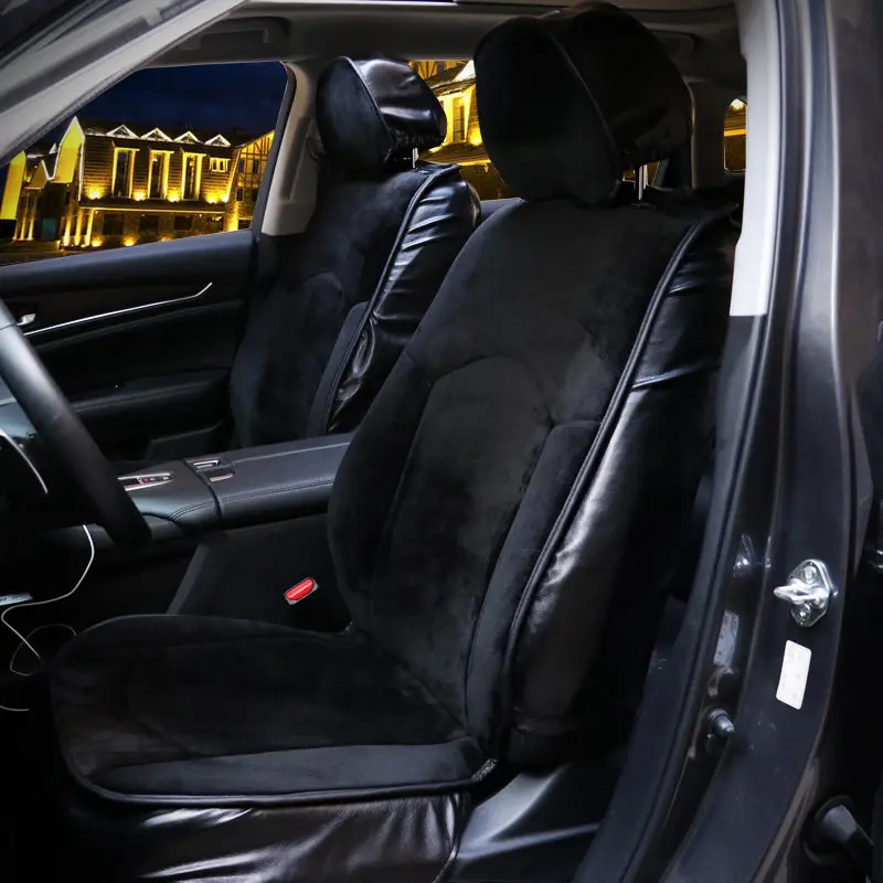 black seat cover Фиолетовый розовый плюшевый зимний чехол для сиденья женские универсальные чехлы для автомобильных сидений для девочек Зимний предупреждающий коврик для сидений автомобиля чехол для сиденья - Название цвета: black seat cover