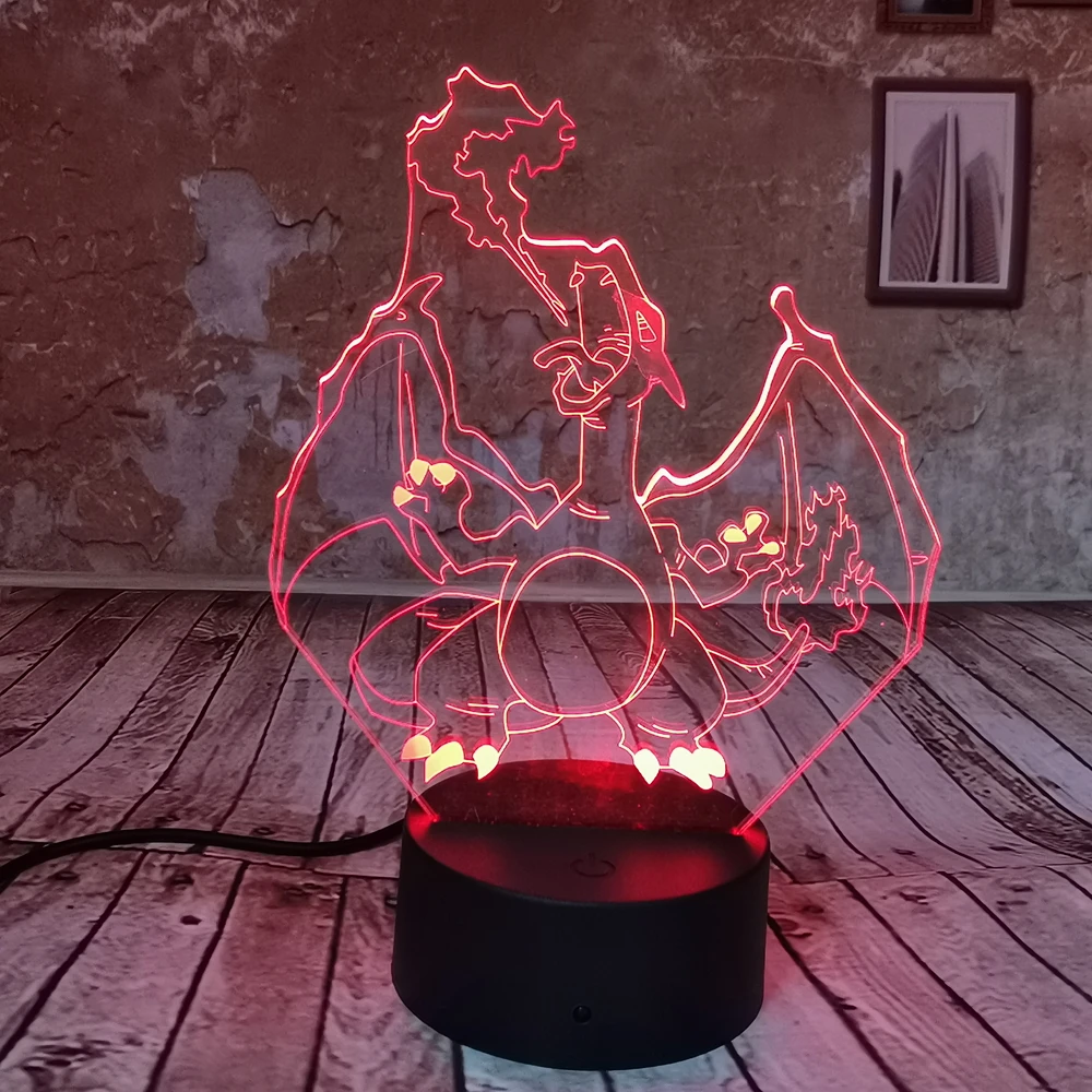 Прямая поставка Покемон Charizard 3D фантазия креативный ночник 7 цветов градиент