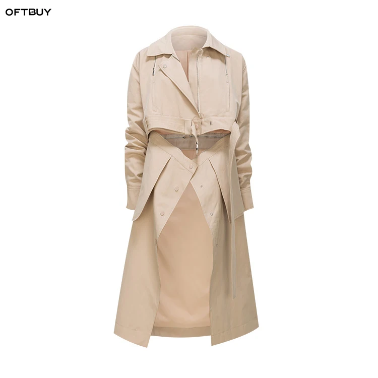 OFTBUY осень 2019 г. Пальто Тренч для женщин Мода Нерегулярные асимметрия свободные