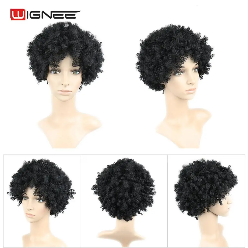 Wignee смешанный коричневый короткий парик для волос афро кудрявый синтетический