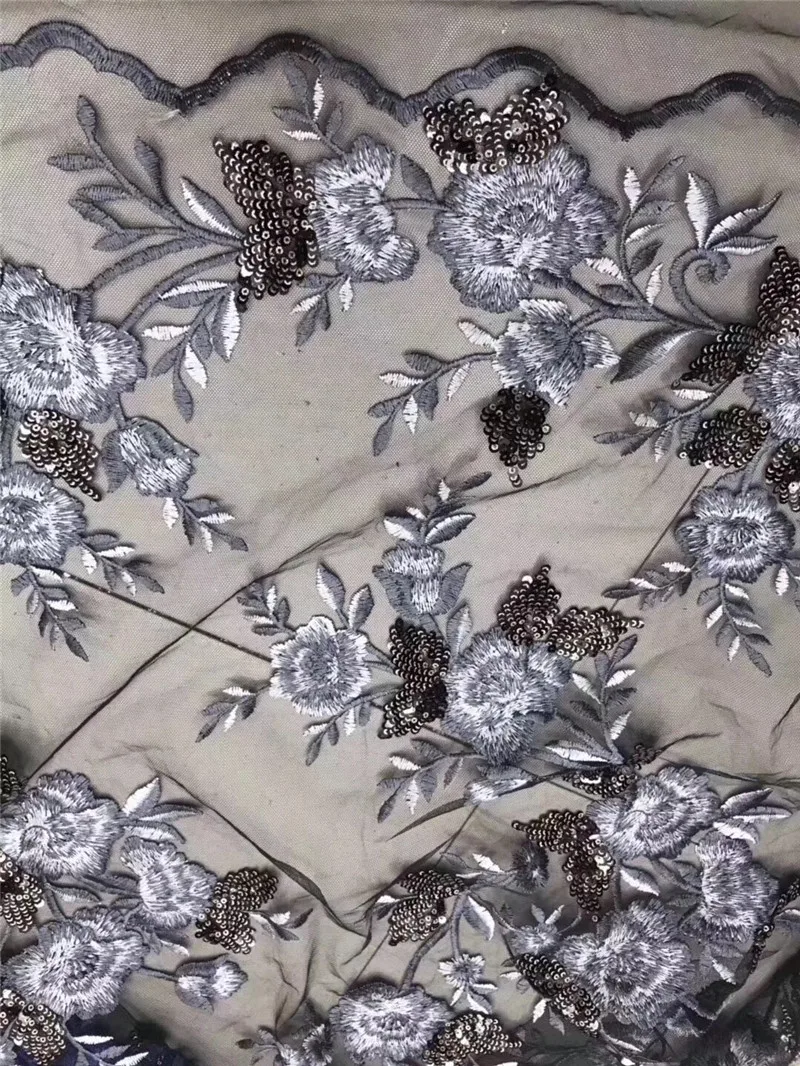 

embroiderd lace fabric H-122411 with sequins beautiful Nigerian sequins lace fabric for party dress