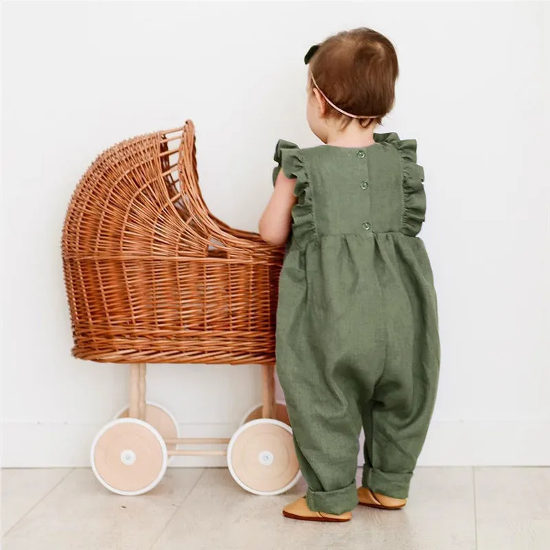 Летние однотонные розовые костюмы для девочек с оборками и рукавами крылышками