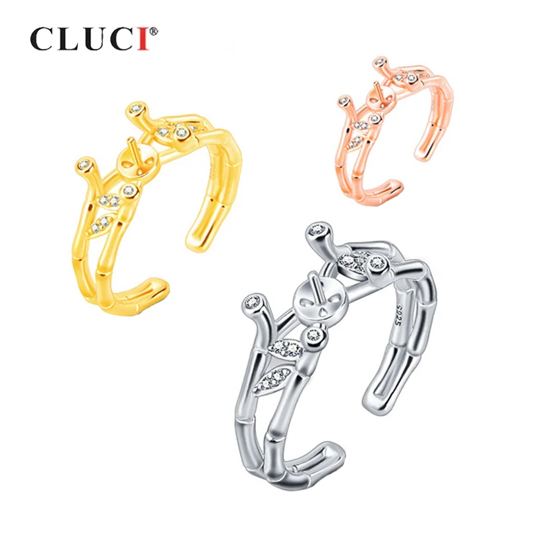 

CLUCI 925 пробы, серебряное кольцо, Женские Ювелирные изделия, розовое золото, кольца из серебра 925 пробы, циркон, регулируемые кольца для женщин, ювелирные изделия из жемчуга SR2213SB