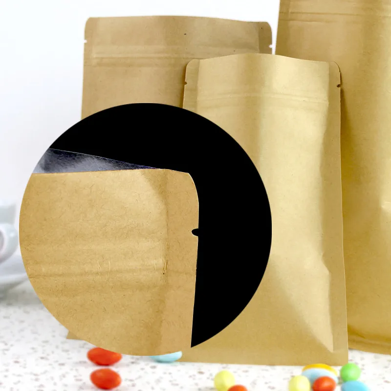 6x8cm Kraft Paper Packaging Bag Food Flat Zipper Small paper Zip 300pcs/lot | Дом и сад