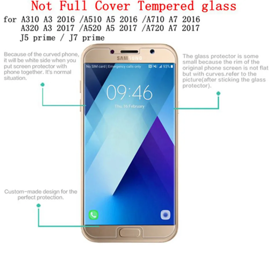 2 шт. ультра тонкий закаленное стекло на samsung galaxy A5 A7 A3 2016 2017 экран протектор для J5 J3