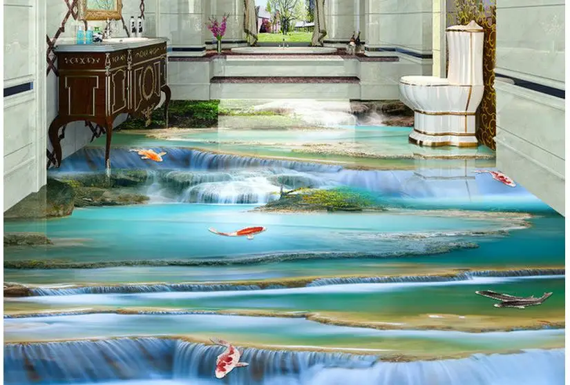 3d полы пейзаж водопада 3D пол водонепроницаемый обои для ванной комнаты картина