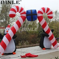 6m 20ftw large outdoor gift shaped christmas inflatable arch ornament penguin candy cane archway for xmas holiday decoration